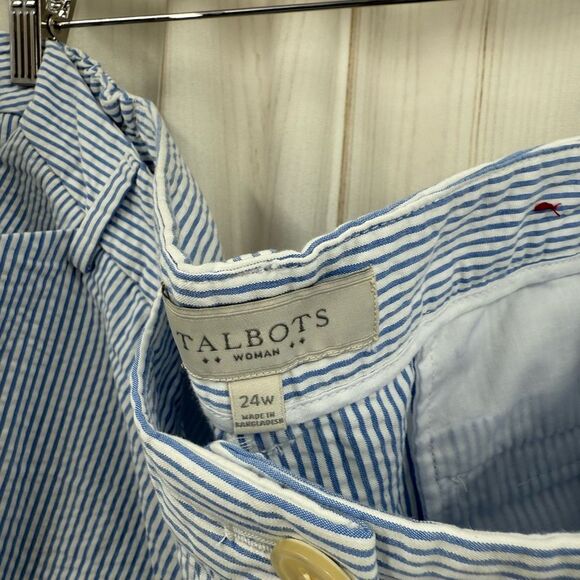 Talbots Women’s 24W Blue White Striped Seersucker Chino Pants Cropped - Picture 3 of 6